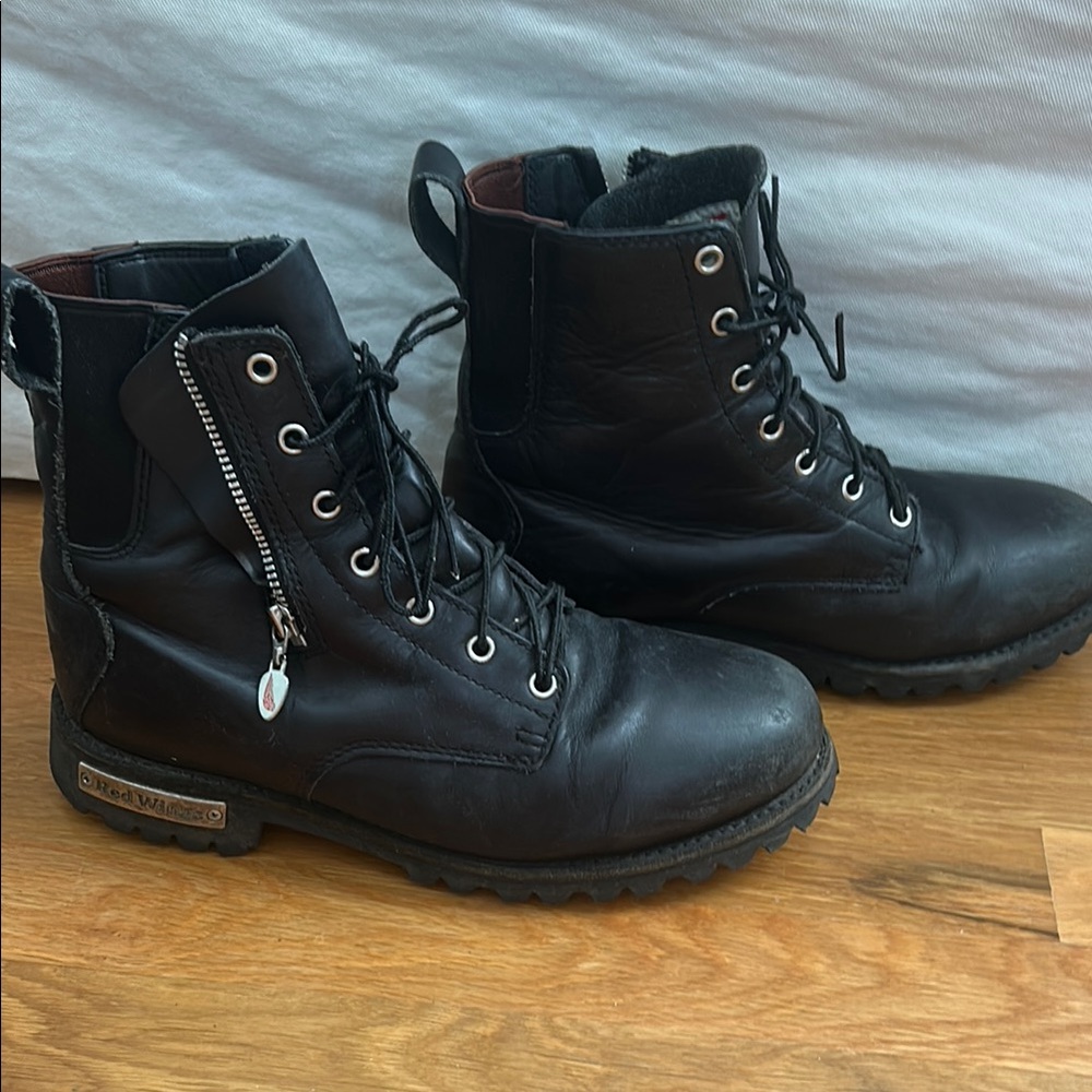 Red Wing Shoes Black Combat Moto Boots with Side Zipper